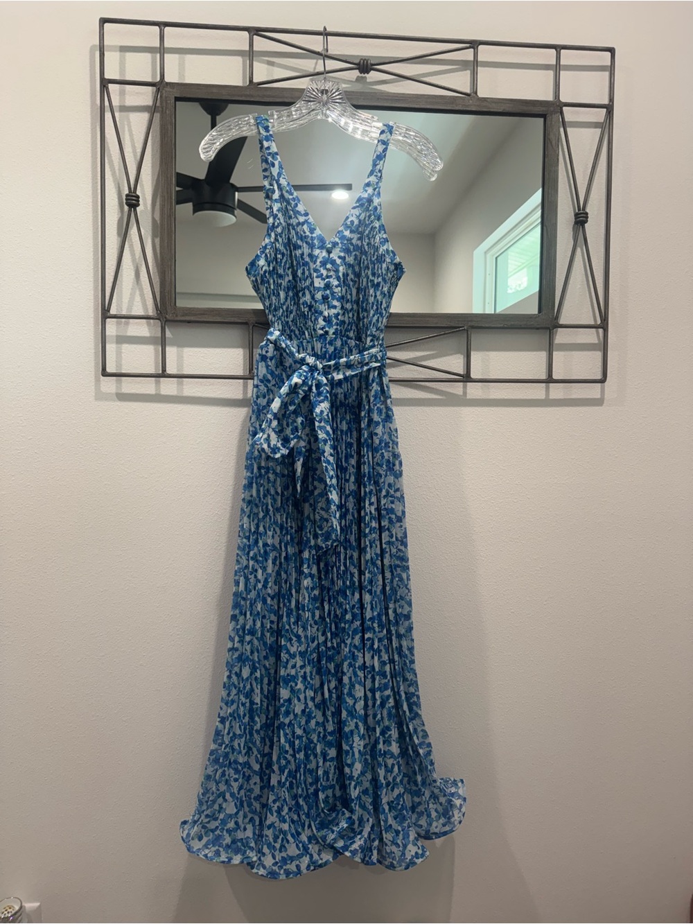Taylor Blue Floral V-Neck Maxi Dress with Waist Tie